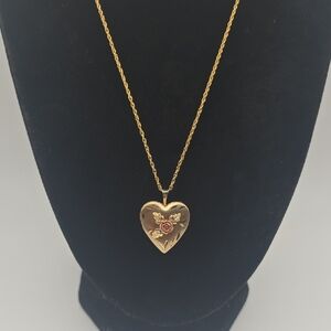 Gold Filled Heart Locket Necklace with Rose Accent